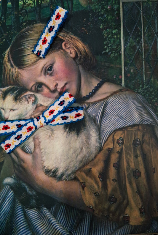 Floral Embroidered Ribbon Hair Clip Set | Handmade Vintage Bows