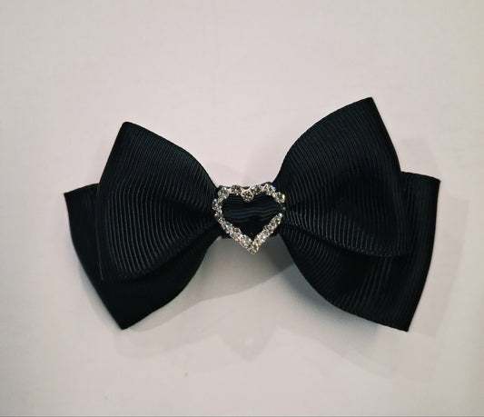 Heart Rhinestone Grosgrain Hair Clip | Handmade Bow Barrette