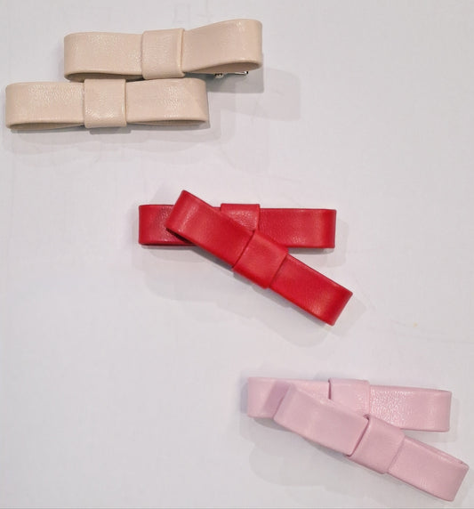 Faux Leather Bow Hair Clip Set | Handmade 2-Piece Barrettes