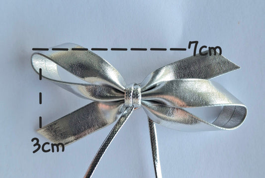 Metallic Silver Long Tail Bow Hair Clip | Handmade Ribbon Accessory
