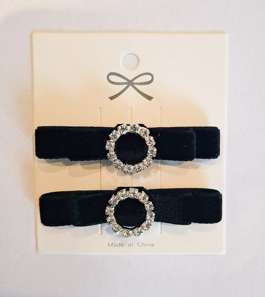 Velvet Ribbon Hair Clip Set | 2-Piece Rhinestone Bow Accessories