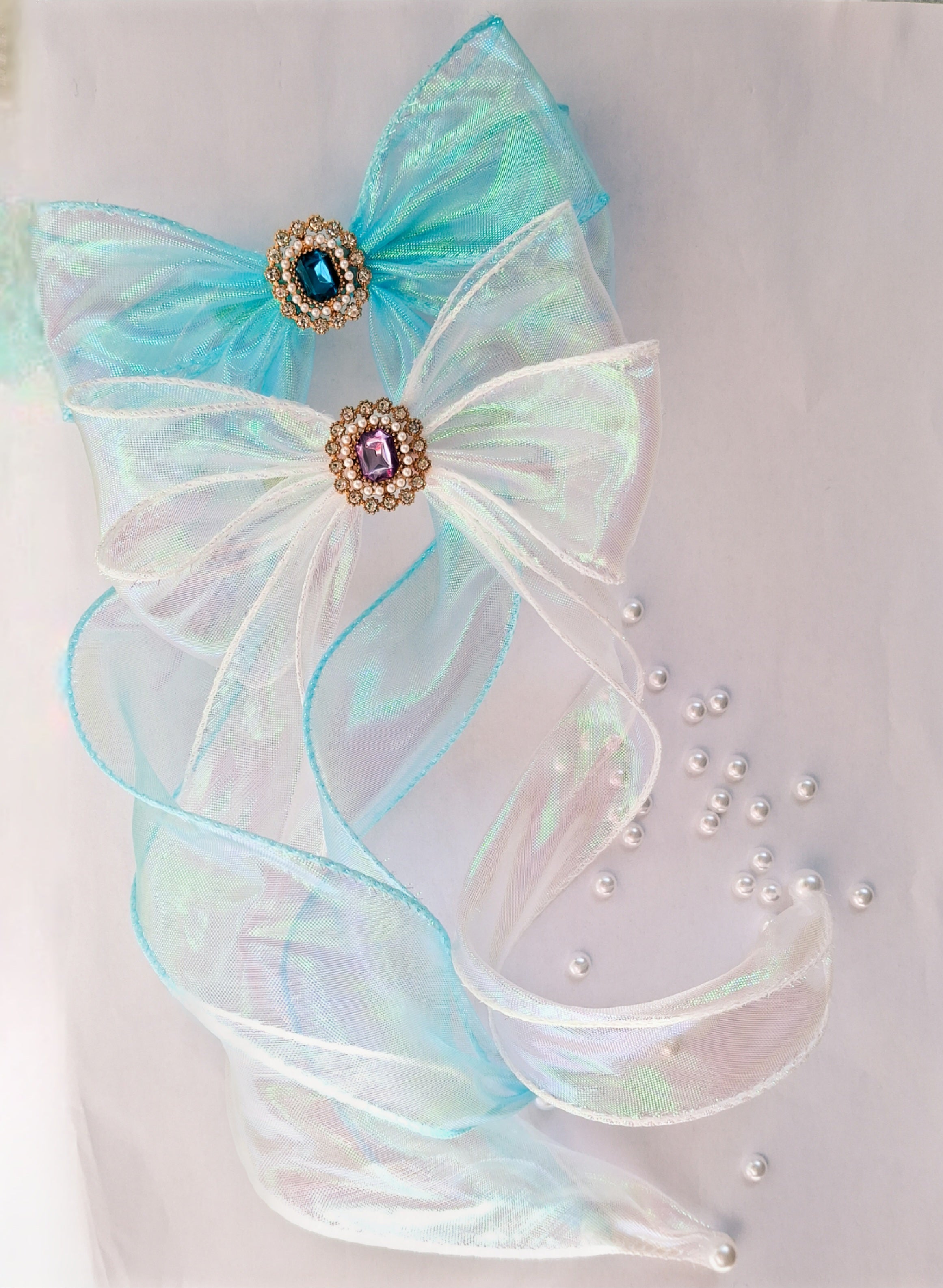 Crystal Jewel Organza Long Ribbon Hair Clip (Single) for