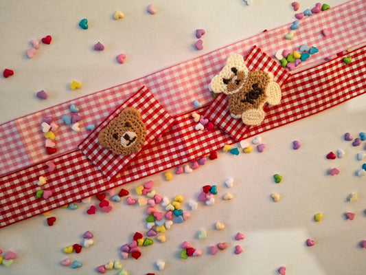 Bear Embroidery Gingham Hair Clip | Handmade 5cm Snap Pin