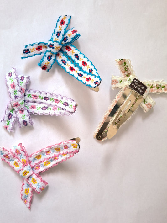 Floral Ribbon Embroidered Hair Clip | Handmade 7cm Single Piece