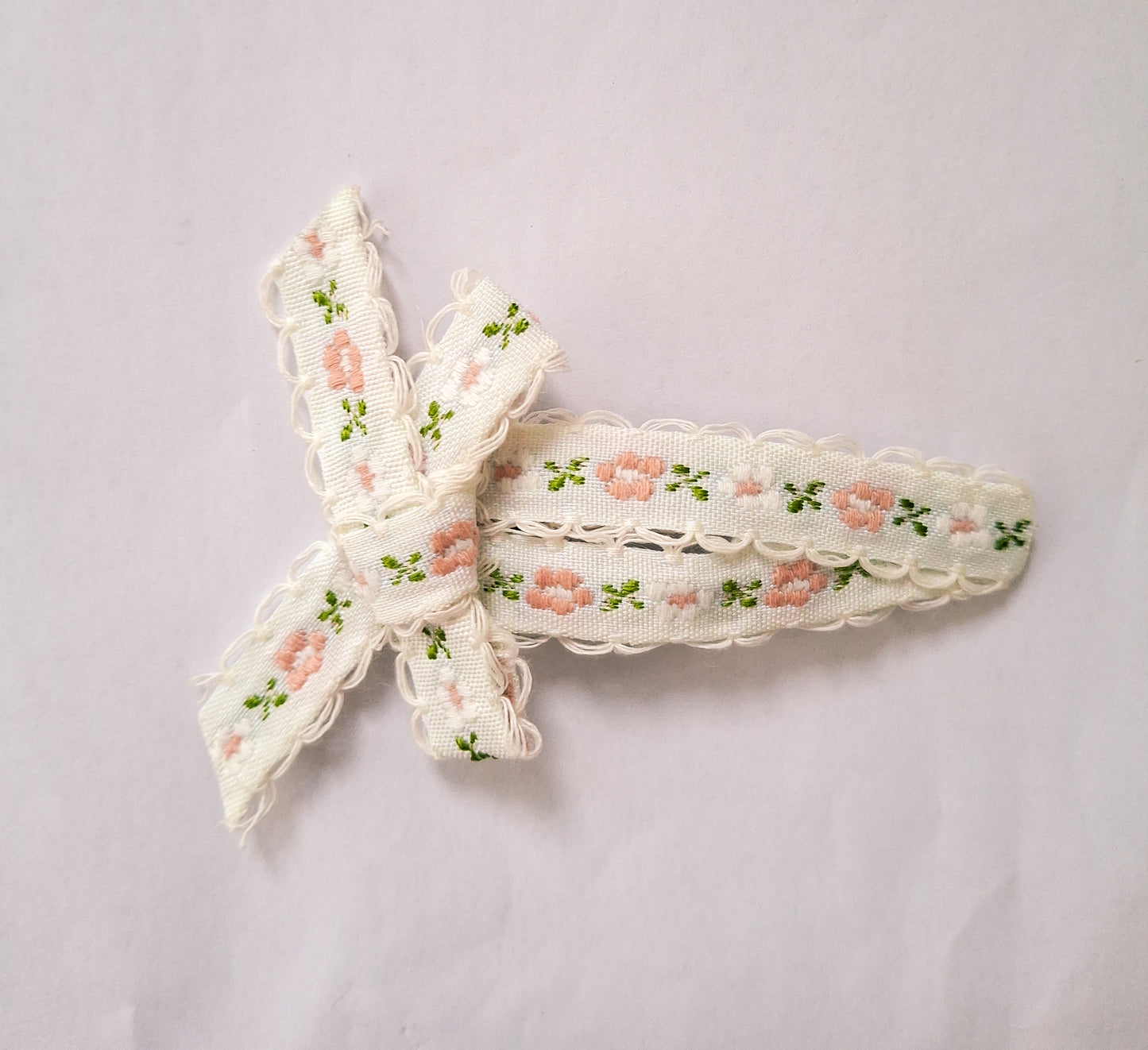 Floral Ribbon Embroidered Hair Clip | Handmade 7cm Single Piece