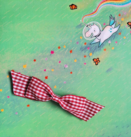 Gingham Tail Ribbon Hair Clip | Handmade Check Bow Accessory