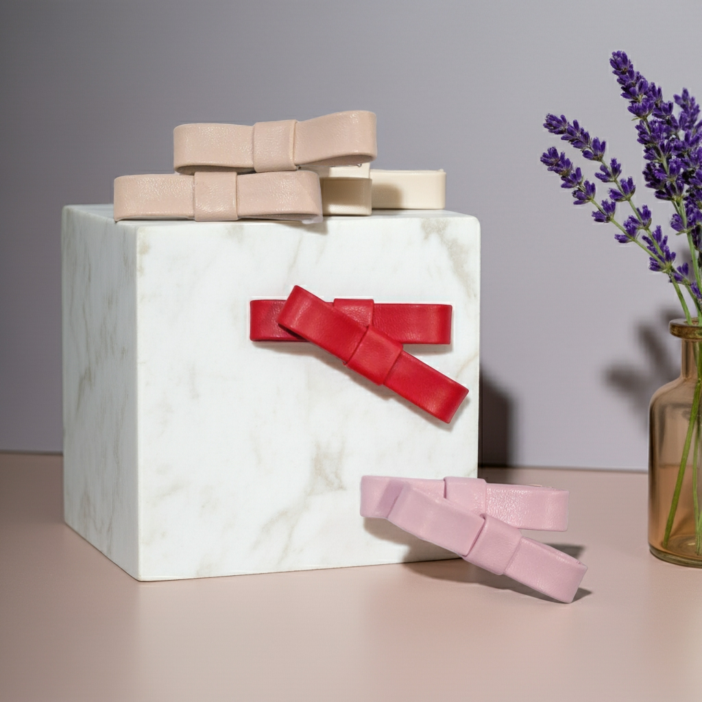 Faux Leather Bow Hair Clip Set | Handmade 2-Piece Barrettes