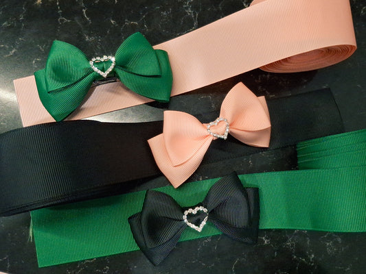 💎 Heart Rhinestone Grosgrain Hair Bow Barrette | Elegant Handmade Clip for Girls & Women