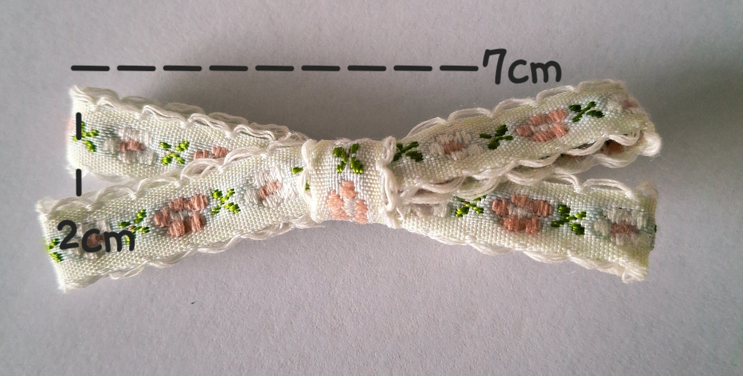 Floral Embroidered Ribbon Hair Clip Set | Handmade Vintage Bows