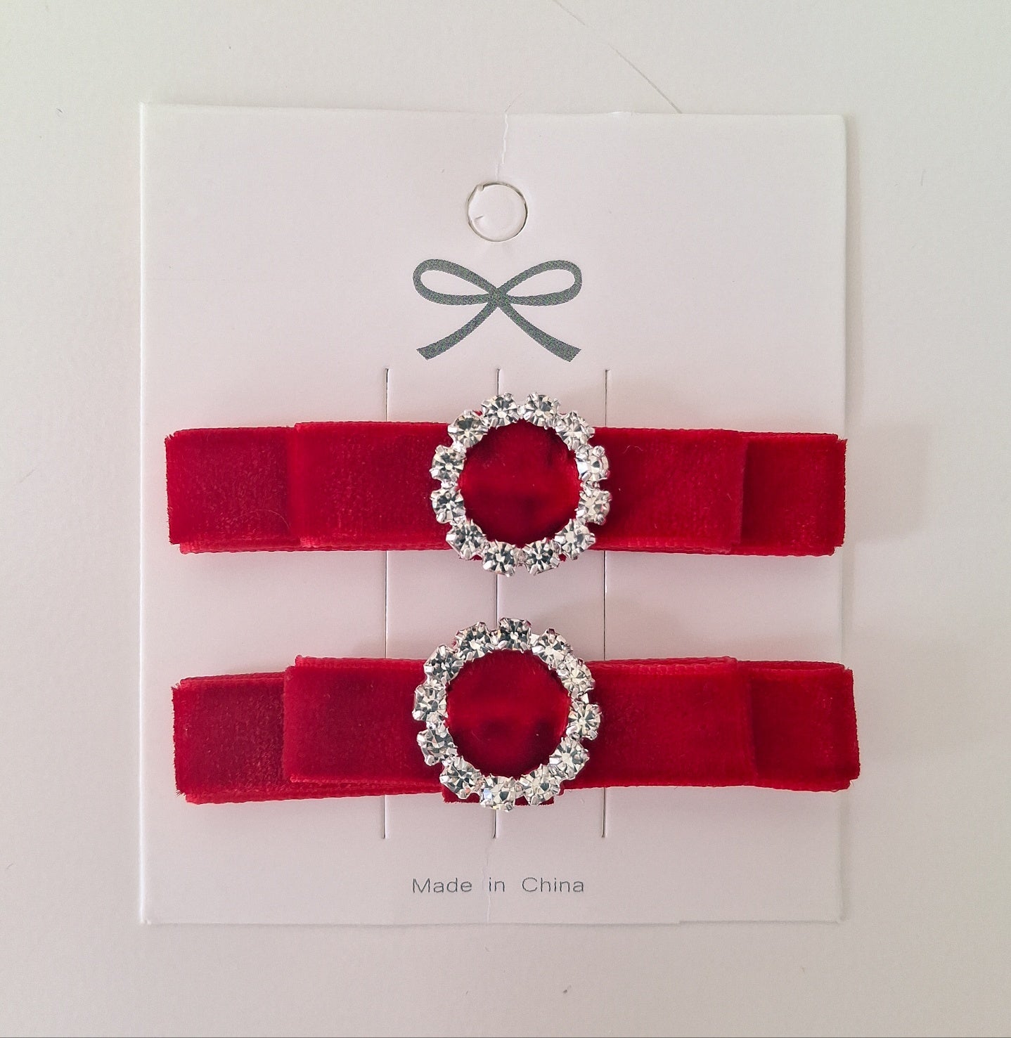 Velvet Ribbon Hair Clip Set | 2-Piece Rhinestone Bow Accessories
