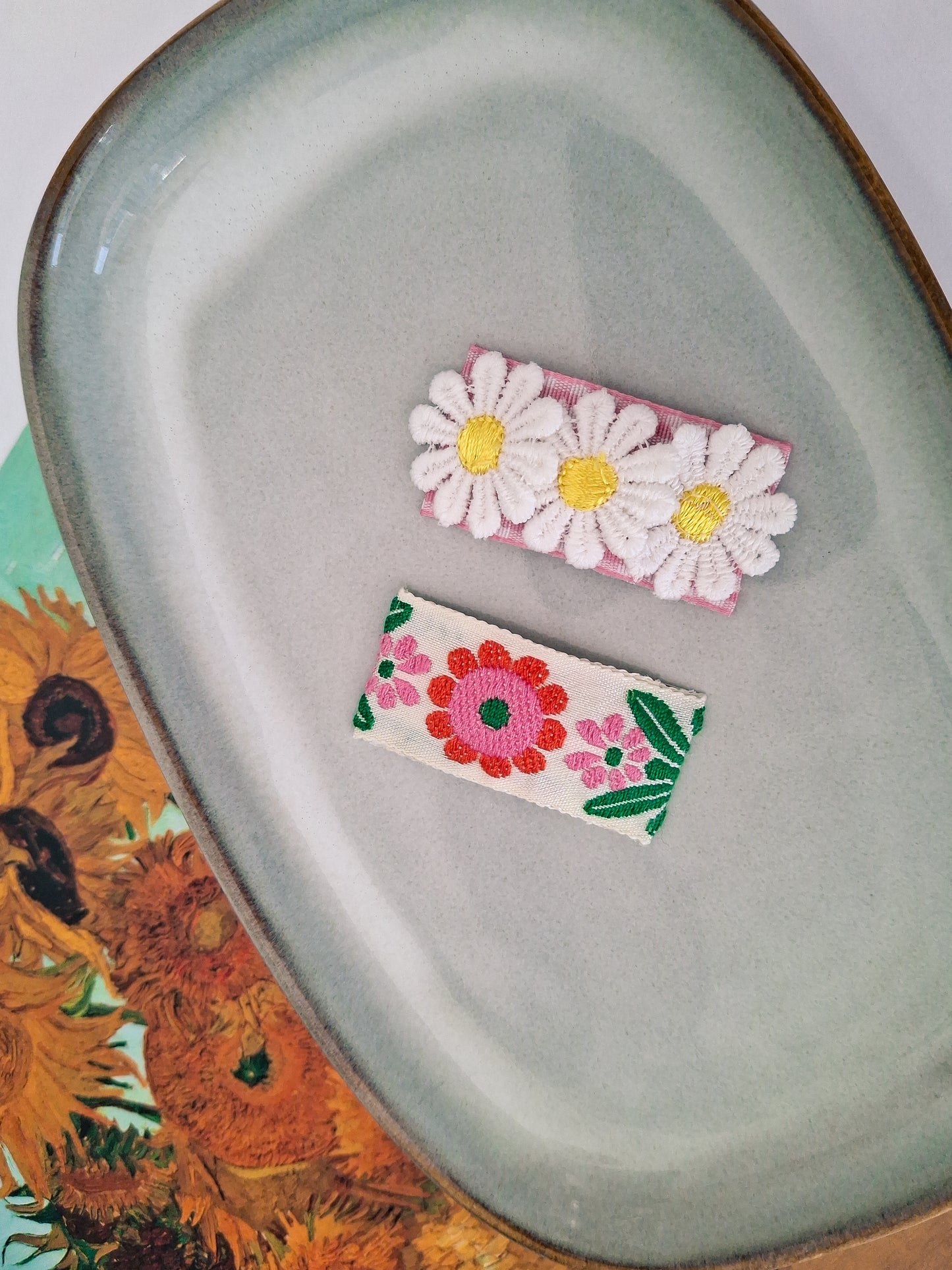 Vintage Embroidered Flower Snap Hair Clip | Handmade 5cm Single Clip