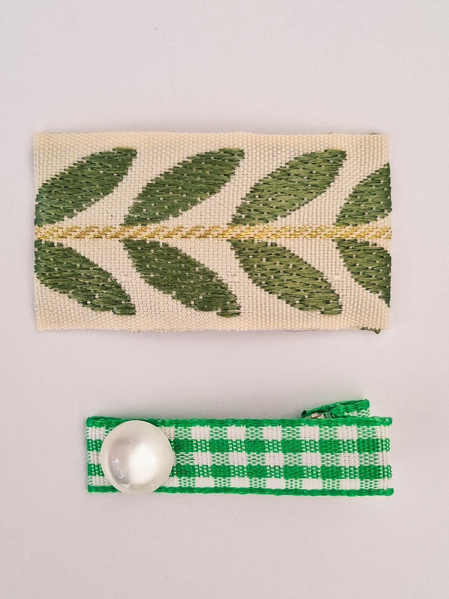 Vintage Embroidered & Gingham Hair Clip Set | 2-Piece Snap & Crocodile Clips