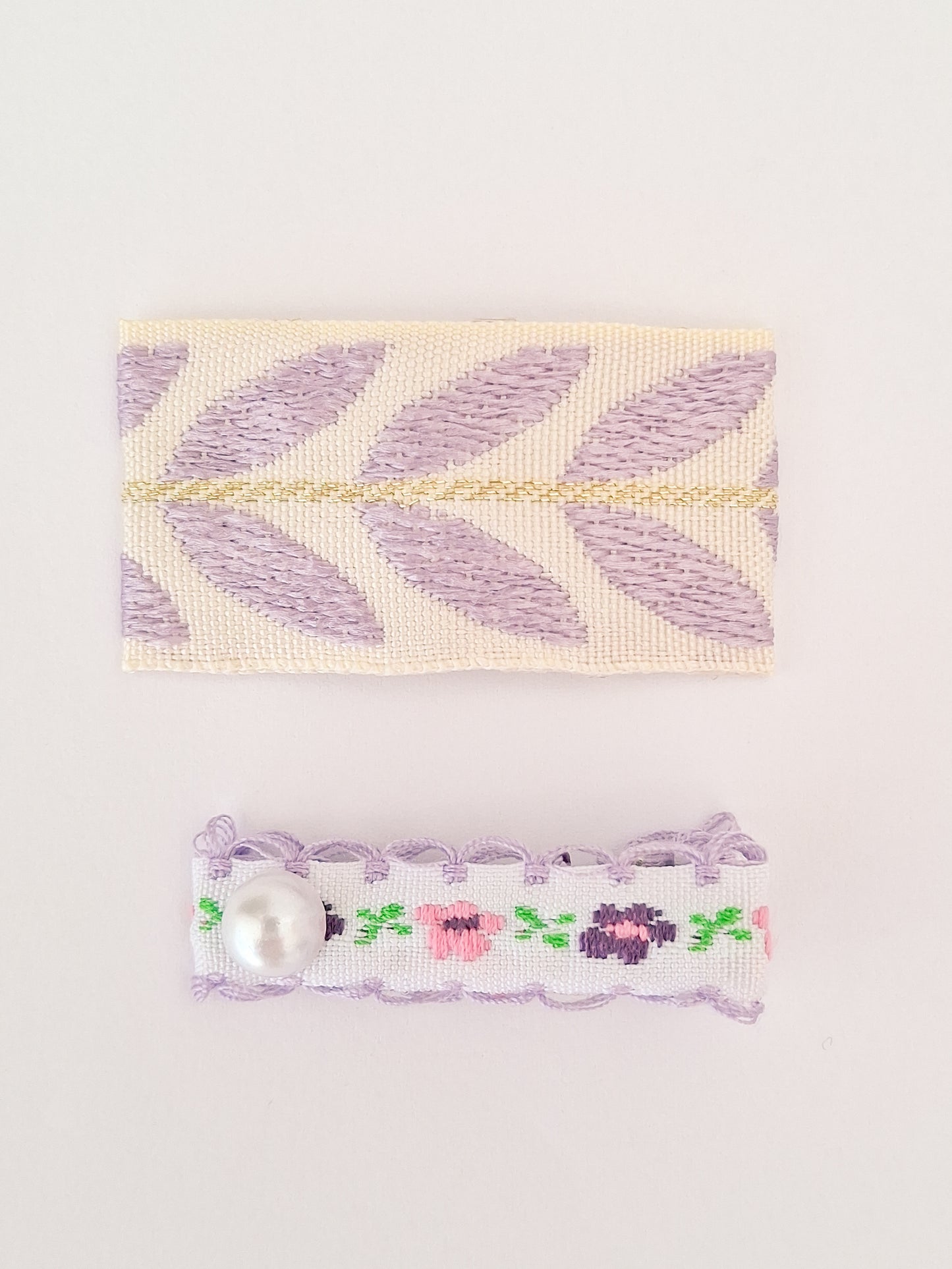Vintage Embroidered & Gingham Hair Clip Set | 2-Piece Snap & Crocodile Clips