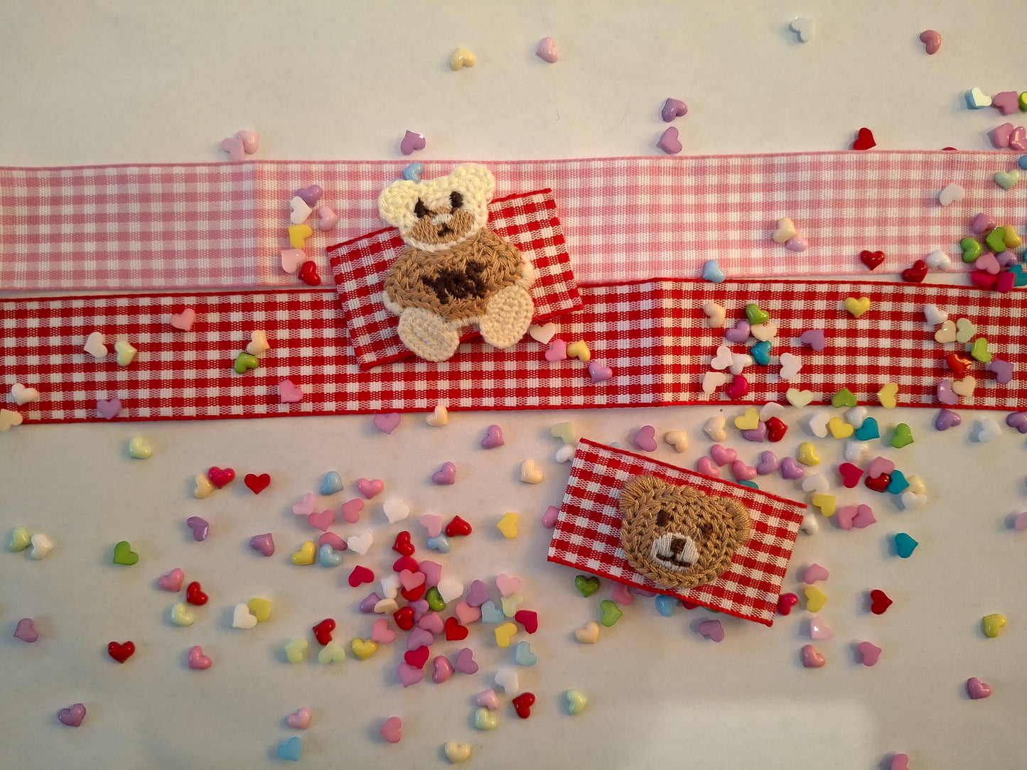 Bear Embroidery Gingham Hair Clip | Handmade 5cm Snap Pin