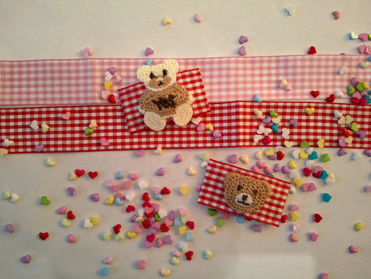 🧸 Cute Bear Embroidery Gingham Hair Clip | Snap Pin 5cm | Single Sold