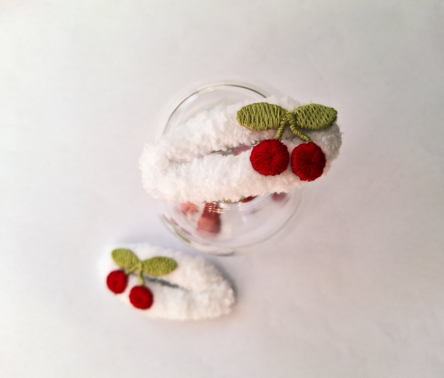 Fluffy Knit Hair Clip Set | 2-Piece Ribbon & Cherry Styles