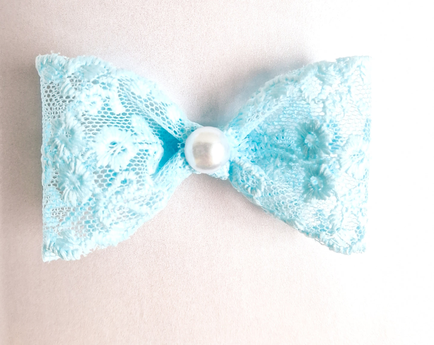 Baby Blue Lace Pearl Hair Clip Set | 2-Piece Elegant Ribbon Bows