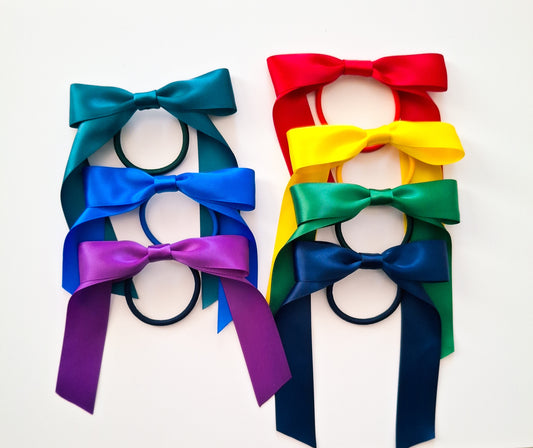 School Ribbon Bow Hair Elastics | 2.5cm Satin Bows for Kids