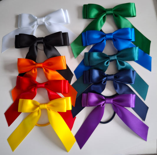 School Ribbon Bow Hair Elastics | 2.5cm Satin Double Bows