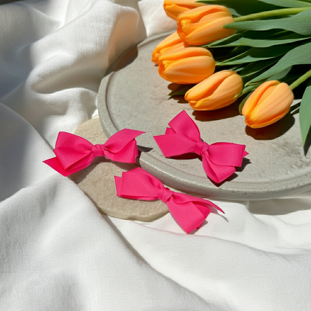 Handmade Neon Pink Grosgrain Bow Hair Clip | Single Piece