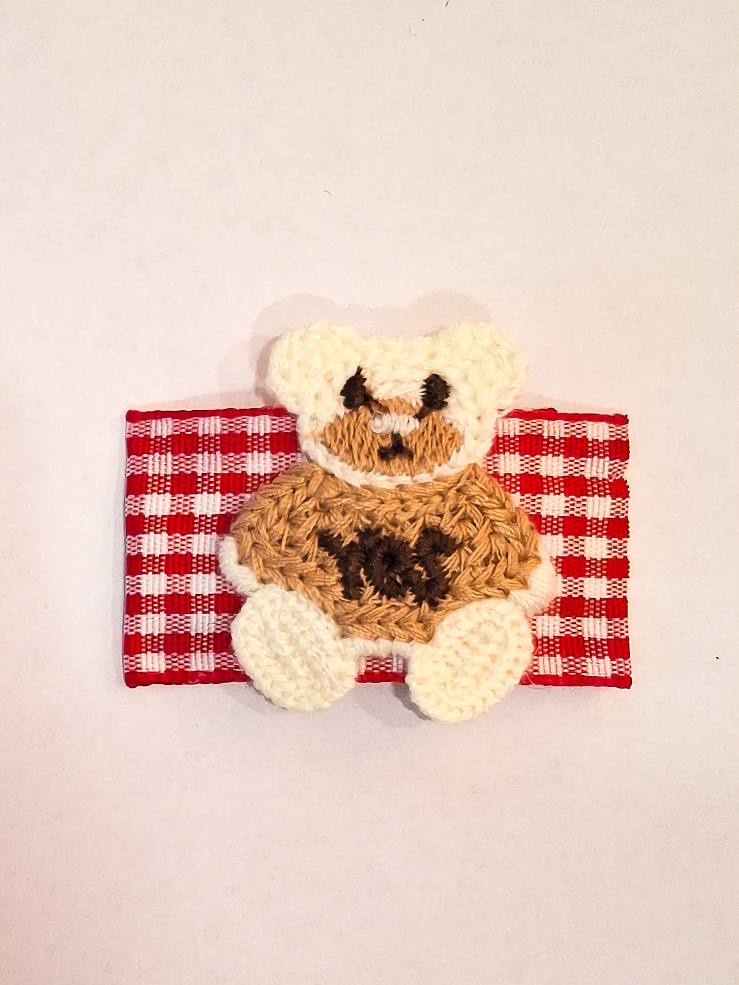 Bear Embroidery Gingham Hair Clip | Handmade 5cm Snap Pin