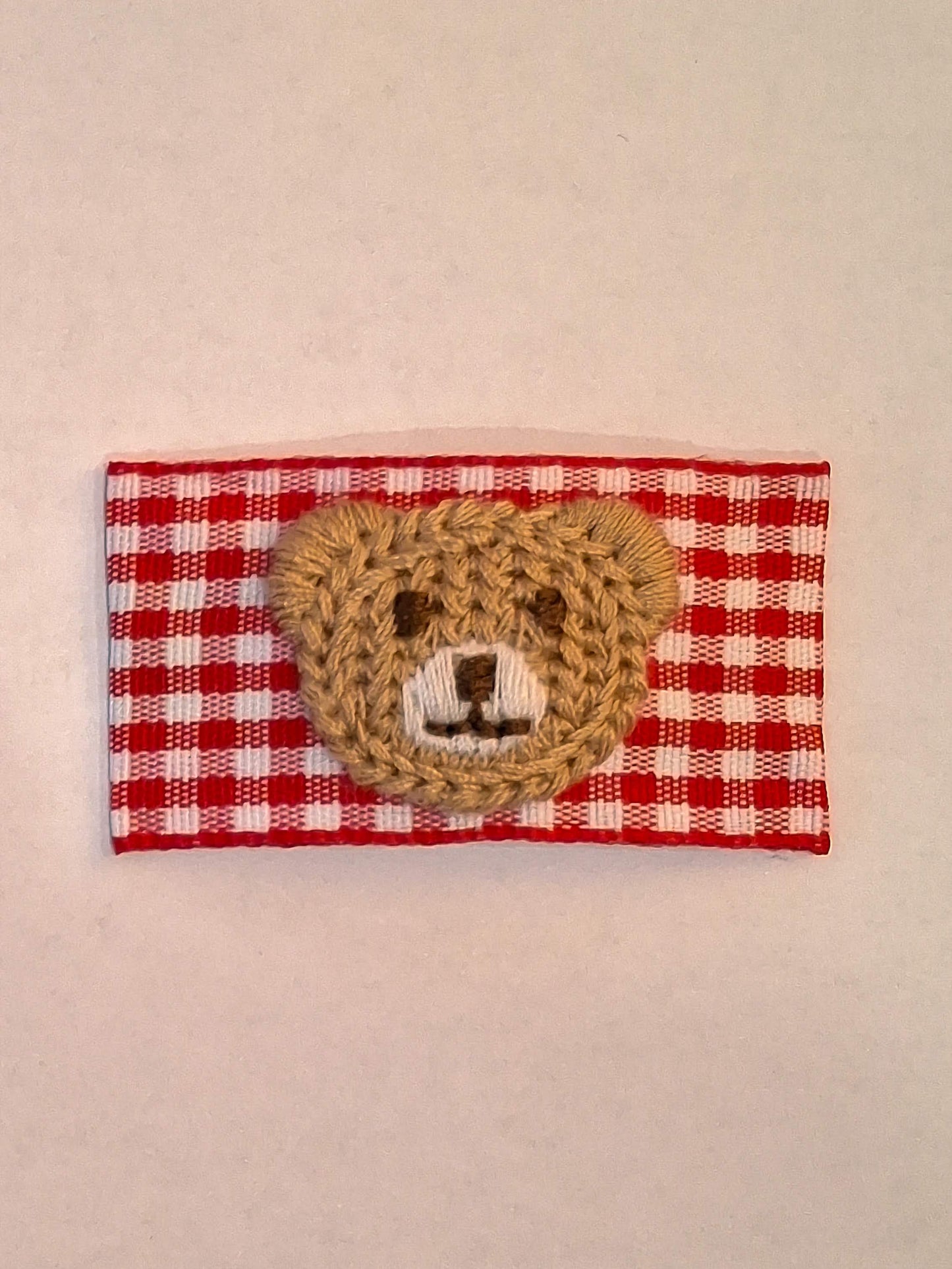 Bear Embroidery Gingham Hair Clip | Handmade 5cm Snap Pin