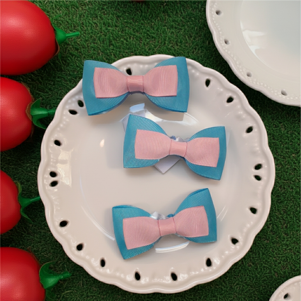 Alice in Wonderland Ribbon Hair Clip | Pastel Blue & Pink Grosgrain Bow